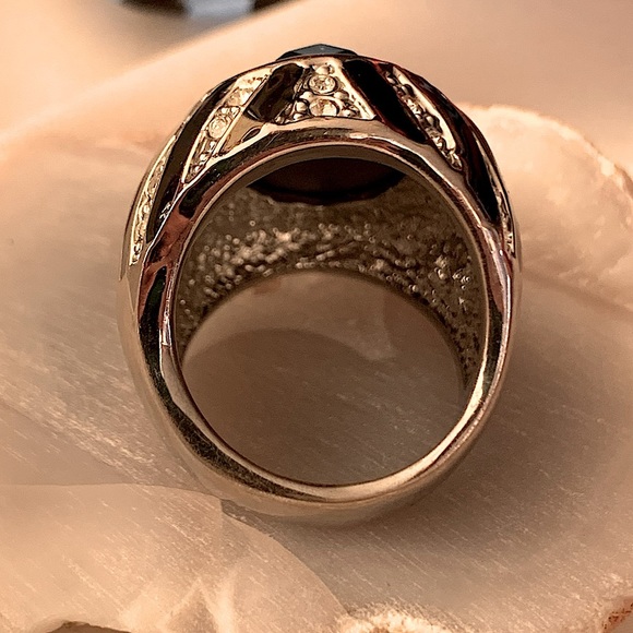 Blue Crystal Black Enamel Zebra stripe CZ Cocktail Dome Ring Size 6 - Picture 7 of 9